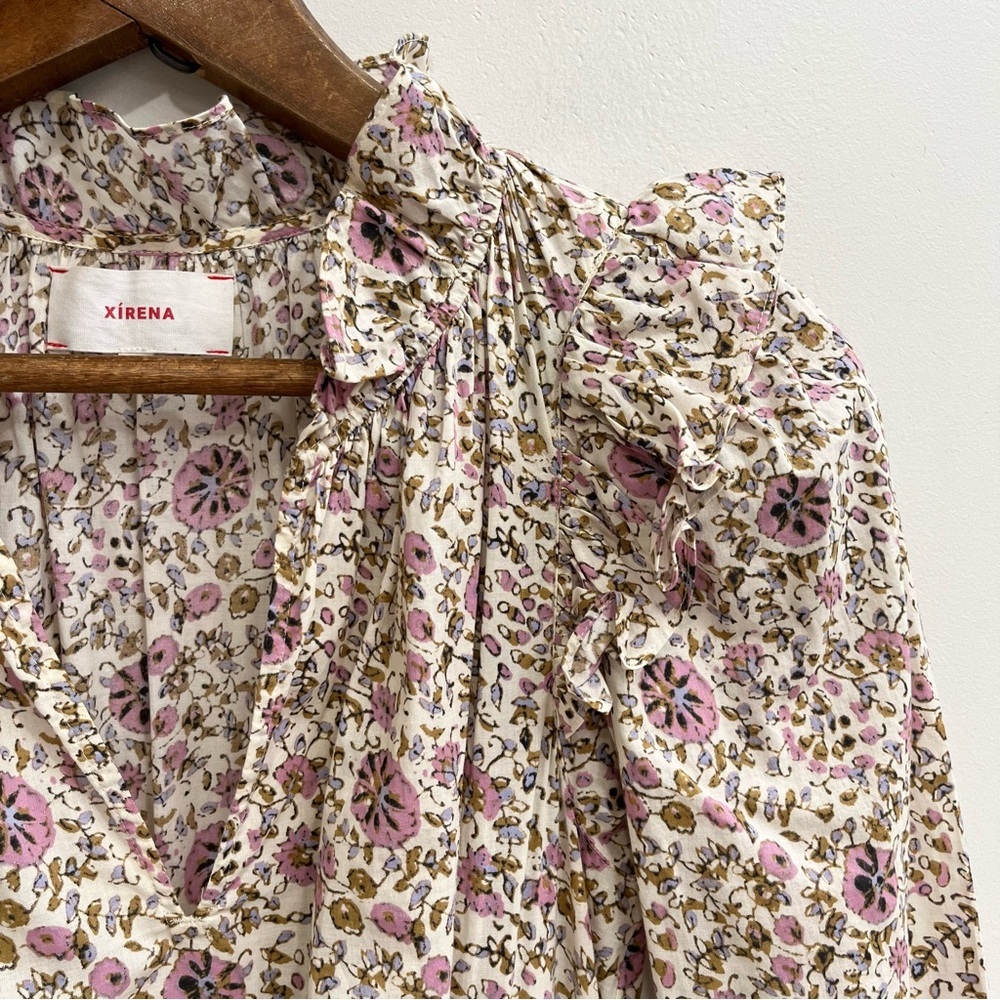 XIRENA isley dress in ivy vines cream pastel pink floral long sleeve ruffles XS - Picture 10 of 16